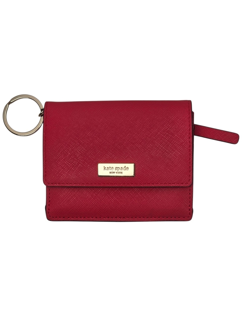 Kate Spade Red Saffiano Card Wallet With Key Ring, NWOT